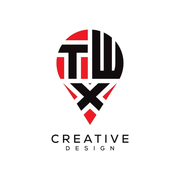 Diseño del logotipo de la forma de la ubicación de la letra TWX