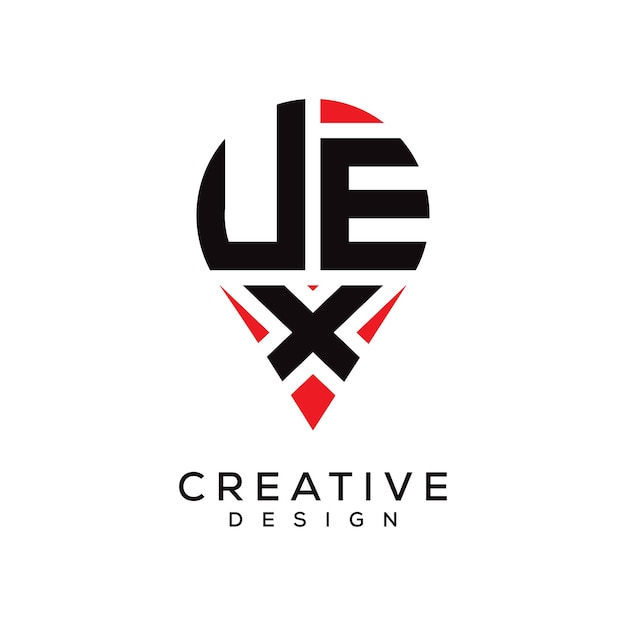 Diseño del logotipo de la forma de la ubicación de la letra UEX