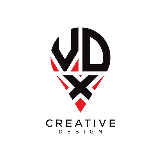 Diseño del logotipo de la forma de la ubicación de la letra VDX