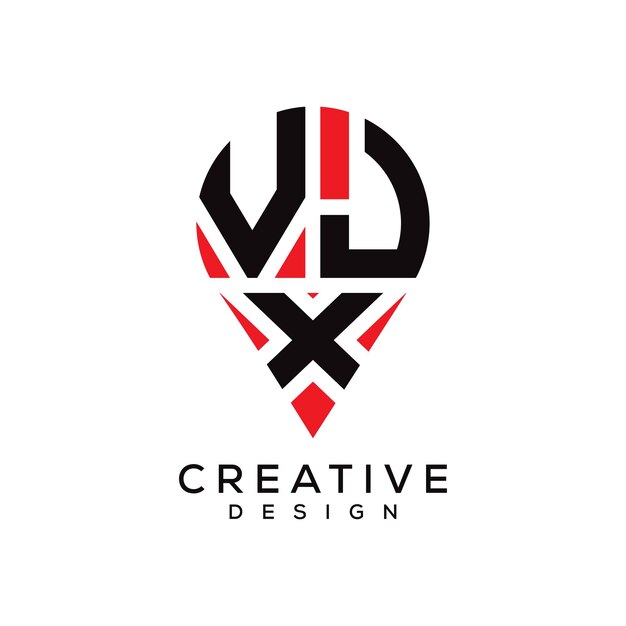 Diseño del logotipo de la forma de la ubicación de la letra VJX