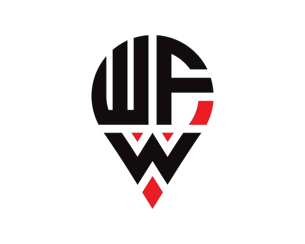 Diseño de logotipo con forma de ubicación de letra WFW Diseño simple del logotipo de ubicación de letra WFW