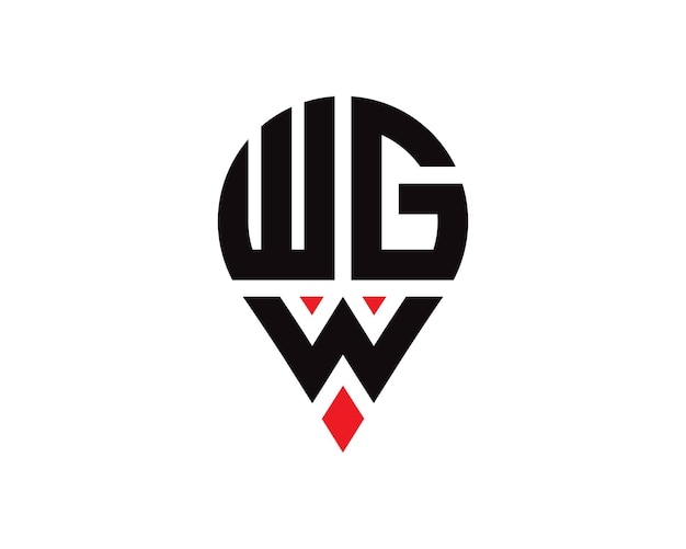 Diseño de logotipo con forma de ubicación de letra WGW Diseño simple del logotipo de ubicación de letra WGW