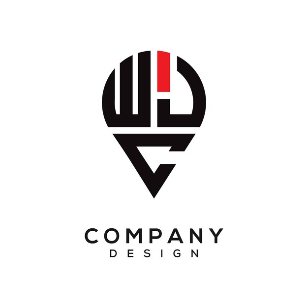 Diseño del logotipo de la forma de la ubicación de la letra WJC