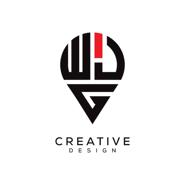 Diseño del logotipo de la forma de la ubicación de la letra de WJG
