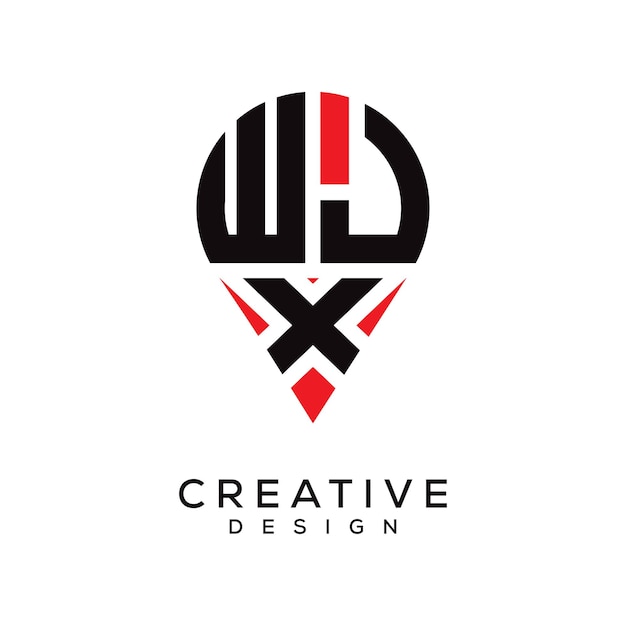 Diseño del logotipo de la forma de la ubicación de la letra WJX
