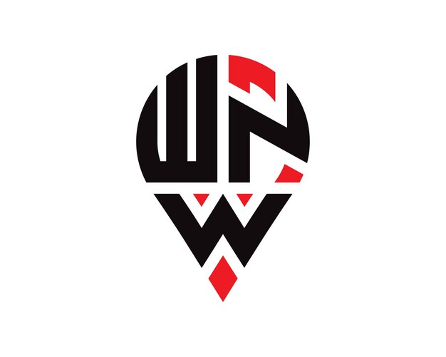 Diseño de logotipo con forma de ubicación de letra WNW Diseño simple del logotipo de ubicación de letra WNW