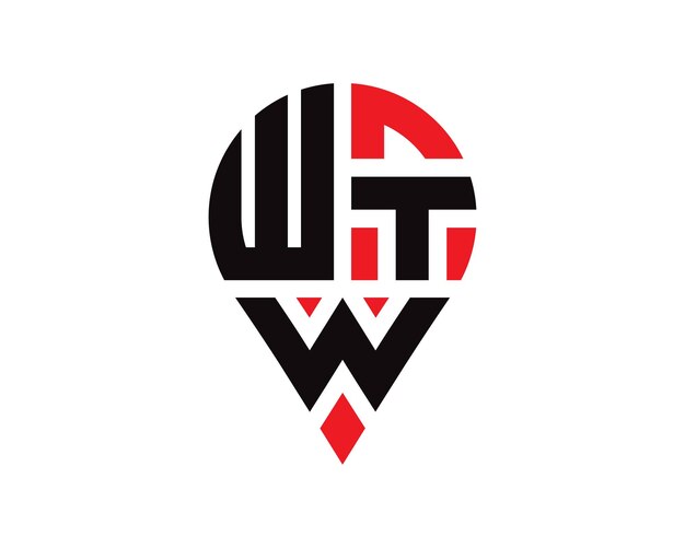 Diseño de logotipo con forma de ubicación de letra WTW Diseño simple del logotipo de ubicación de letra WTW
