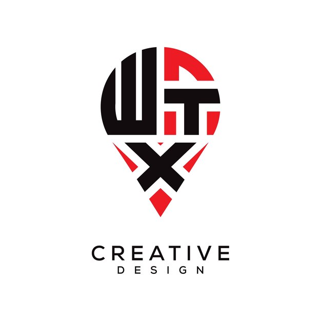 Diseño del logotipo de la forma de la ubicación de la letra WTX