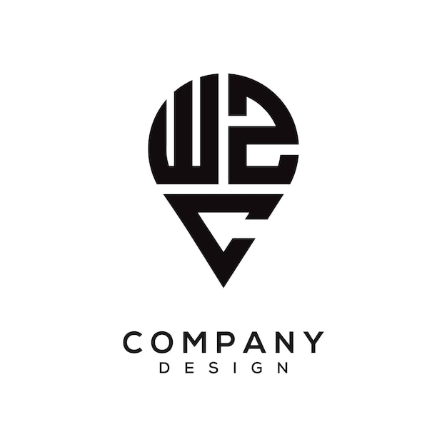 Diseño del logotipo de la forma de la ubicación de la letra WZC