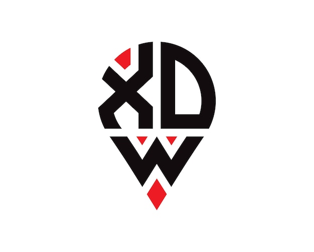 Diseño de logotipo con forma de ubicación de letra XDW Diseño simple del logotipo de ubicación de letra XDW