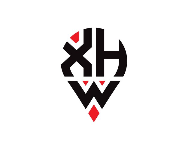 Diseño de logotipo con forma de ubicación de letra XHW Diseño simple del logotipo de ubicación de letra XHW