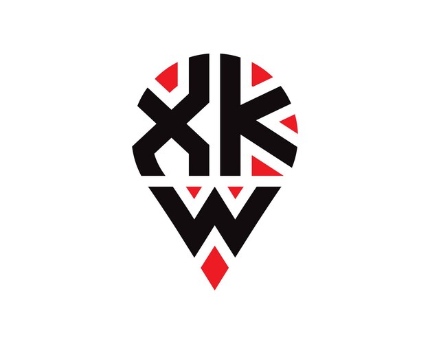 Diseño de logotipo con forma de ubicación de letra XKW Diseño simple del logotipo de ubicación de letra XKW