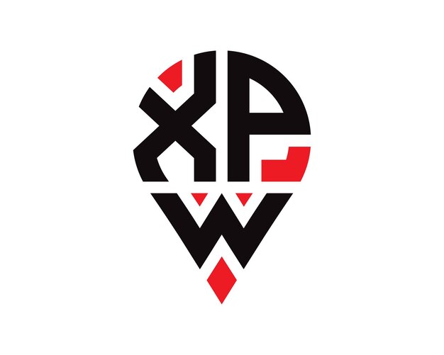 Diseño de logotipo con forma de ubicación de letra XPW Diseño simple del logotipo de ubicación de letra XPW