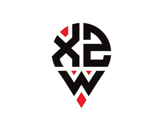 Diseño de logotipo con forma de ubicación de letra XZW Diseño simple del logotipo de ubicación de letra XZW