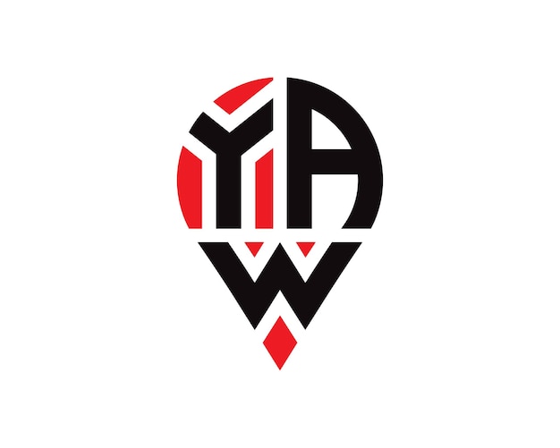 Diseño de logotipo con forma de ubicación de letra YAW Diseño simple del logotipo de ubicación de letra YAW