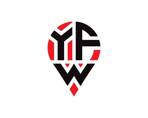 Diseño de logotipo con forma de ubicación de letra YFW Diseño simple del logotipo de ubicación de letra YFW