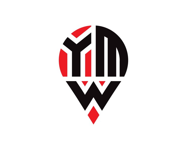 Vector diseño de logotipo con forma de ubicación de letra ymw diseño simple del logotipo de ubicación de letra ymw