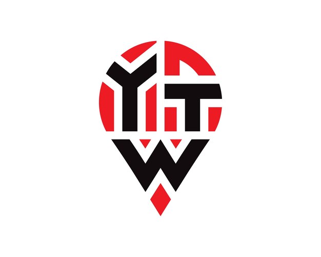 Diseño de logotipo con forma de ubicación de letra YTW Diseño simple del logotipo de ubicación de letra YTW