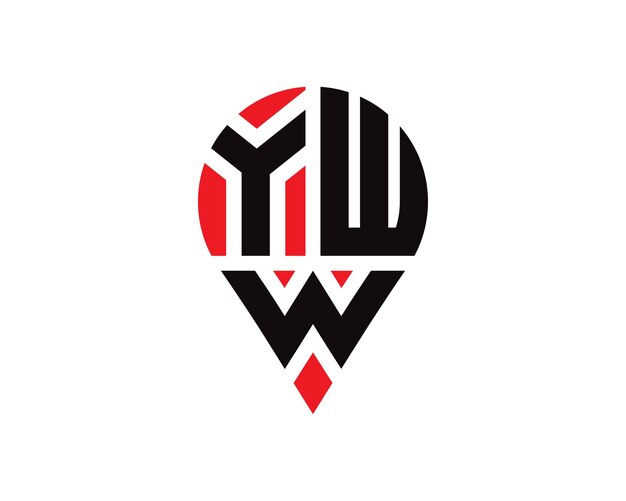 Diseño de logotipo con forma de ubicación de letra YWW Diseño simple del logotipo de ubicación de letra YWW