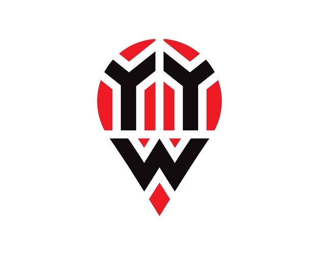 Diseño de logotipo con forma de ubicación de letra YYW Diseño simple del logotipo de ubicación de letra YYW