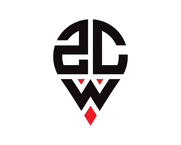 Vector diseño de logotipo con forma de ubicación de letra zcw diseño simple del logotipo de ubicación de letra zcw