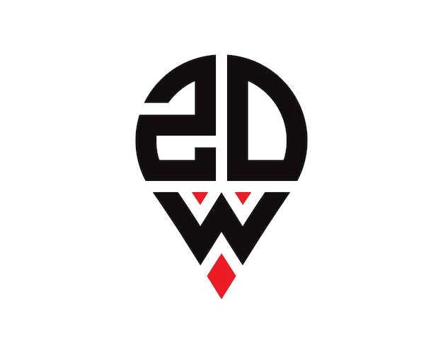 Diseño de logotipo con forma de ubicación de letra ZDW Diseño simple del logotipo de ubicación de letra ZDW