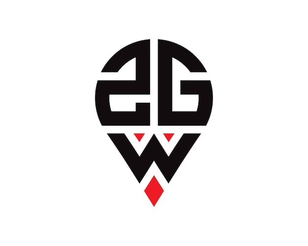 Diseño de logotipo con forma de ubicación de letra ZGW Diseño simple del logotipo de ubicación de letra ZGW