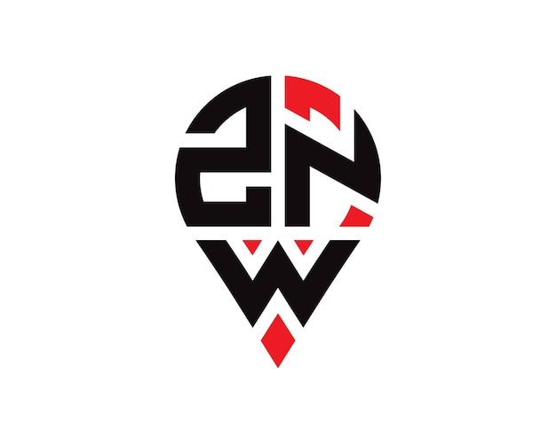 Diseño de logotipo con forma de ubicación de letra ZNW Diseño simple del logotipo de ubicación de letra ZNW