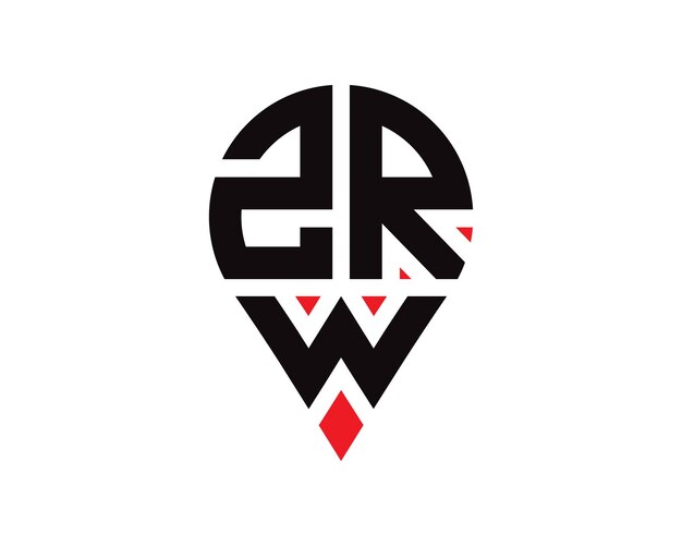 Diseño de logotipo con forma de ubicación de letra ZRW Diseño simple del logotipo de ubicación de letra ZRW