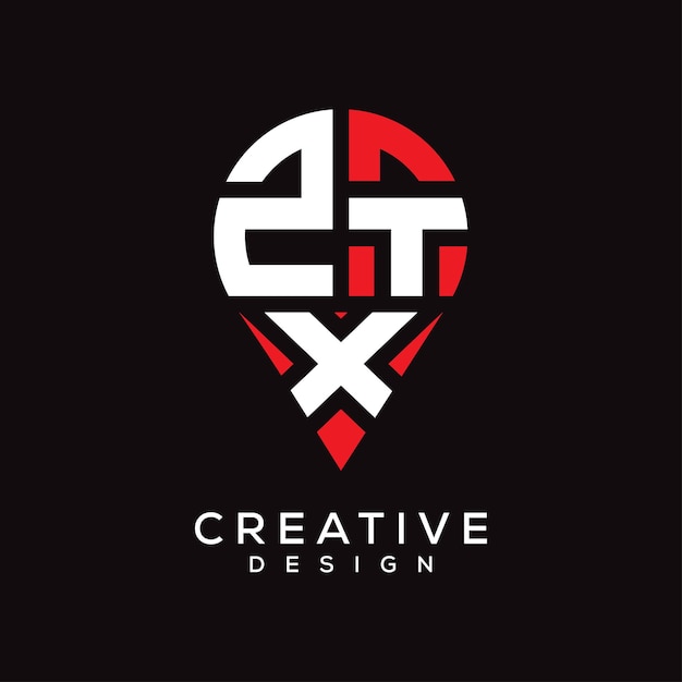 Diseño del logotipo de la forma de la ubicación de la letra ZTX