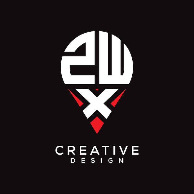 Diseño del logotipo de la forma de la ubicación de la letra ZWX