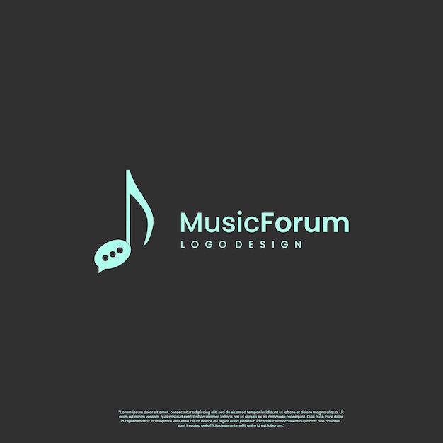 Diseño de logotipo de foro de música nota musical combinada con concepto de logotipo de discurso de burbuja moderno