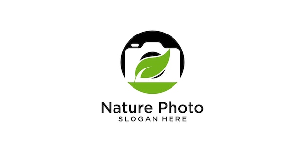 Diseño de logotipo de fotografía de naturaleza creativa con un concepto único de vector premium