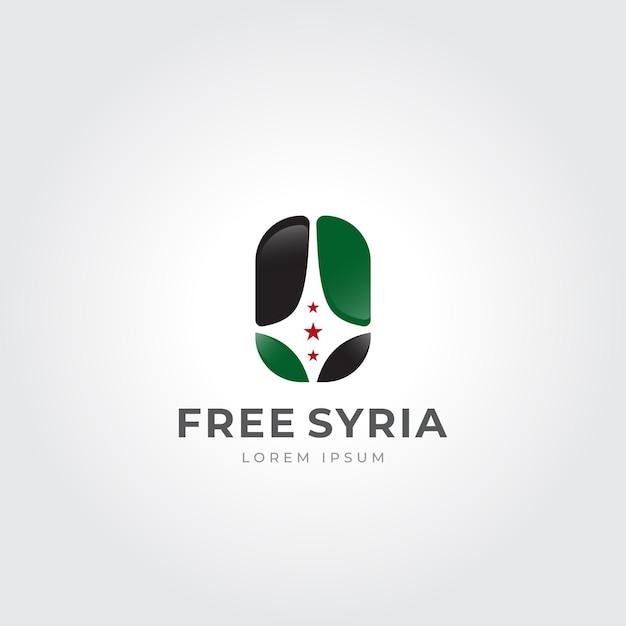 Diseño del logotipo de Free SYRIA con la bandera de la Revolución Siria y el vector Damasceno Sowrd