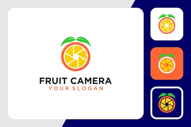 Vector diseño de logotipo de fruta con cámara o lente