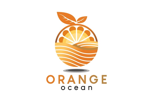 Diseño de logotipo de fruta naranja con ilustración de vector de logotipo de comida y bebida de concepto de océano creativo