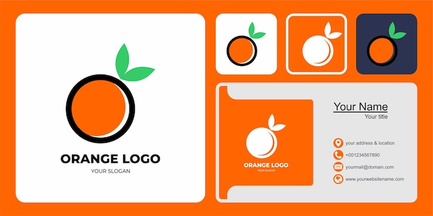 Diseño de logotipo de fruta naranja y tarjeta de visita