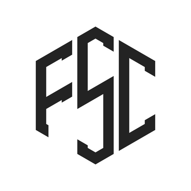 Diseño del logotipo del FSC Letra inicial Monograma del FSC Logotipo con forma de hexágono