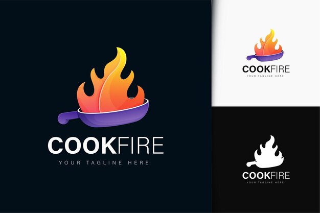 Diseño de logotipo de fuego de cocinero con degradado