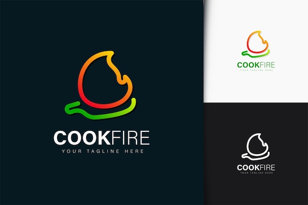 Diseño de logotipo de fuego de cocinero con degradado