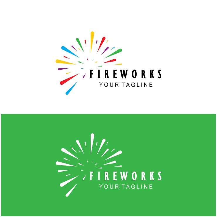 Vector diseño de logotipo de fuegos artificiales con chispas coloridas creativas en un estilo moderno