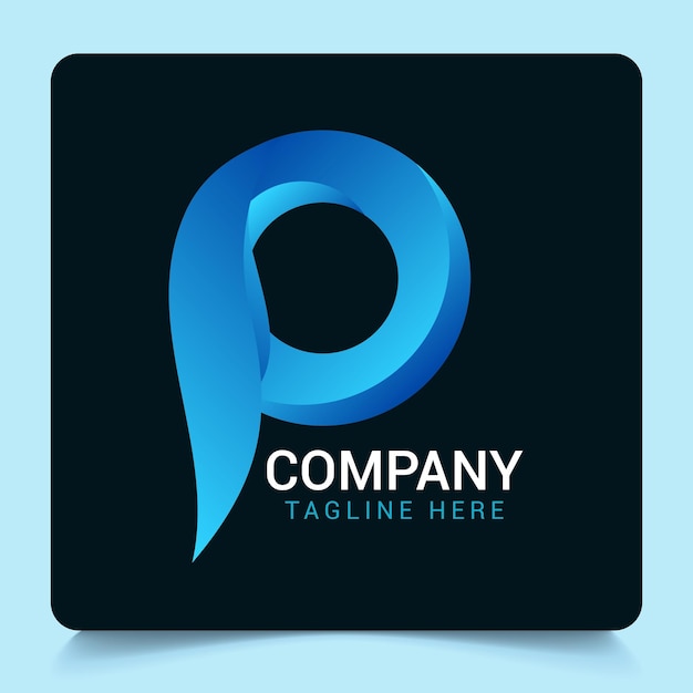 Diseño de logotipo de fuente 3D P con colores degradados.