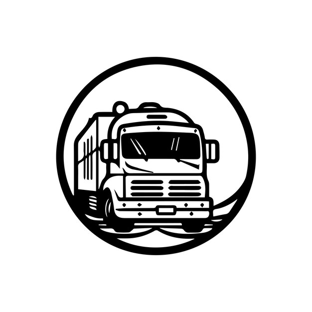 Diseño de logotipo de furgoneta de transporte ilustración dibujada a mano en blanco y negro