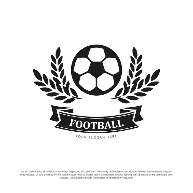 Diseño de logotipo de fútbol minimalista simple bola con dos vectores de trigo y cinta