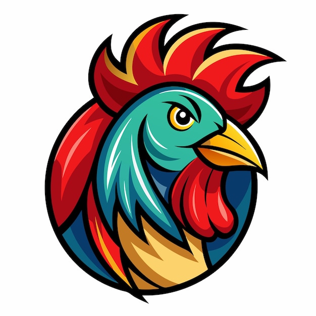 Diseño del logotipo del gallo feroz Ilustración de la mascota aviar vibrante y audaz