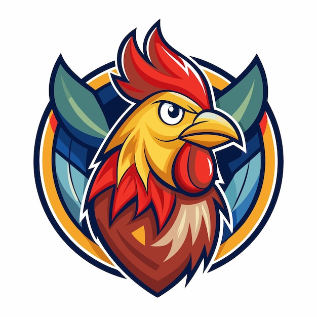 Diseño del logotipo del gallo feroz Ilustración de la mascota aviar vibrante y audaz