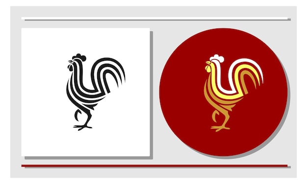 Diseño de logotipo de gallo con rayas.