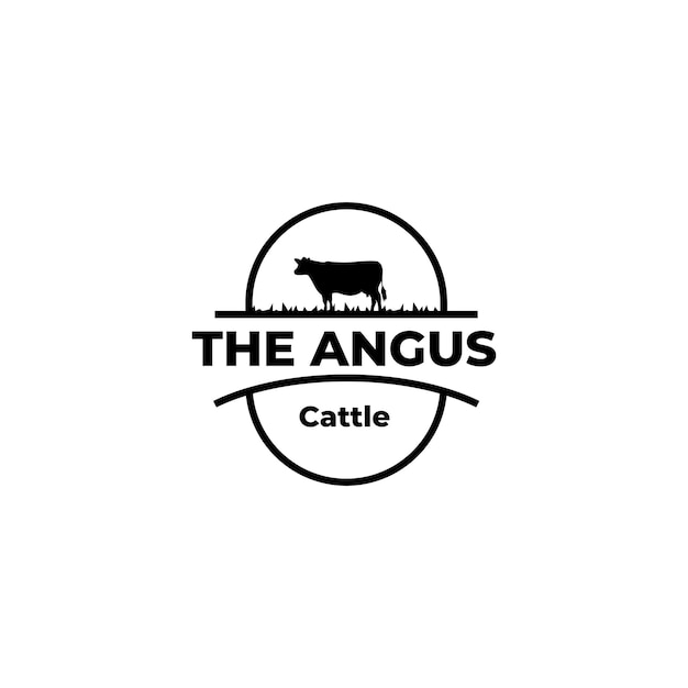 Diseño del logotipo del ganado Angus en marco oval en diseño plano