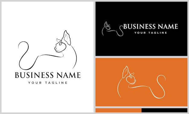 Diseño de logotipo de gato de arte lineal