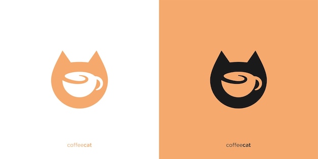 Diseño del logotipo del gato del café Cabeza de gato o cara de gato y taza de café Café y Resto Símbolo del icono del logotipo